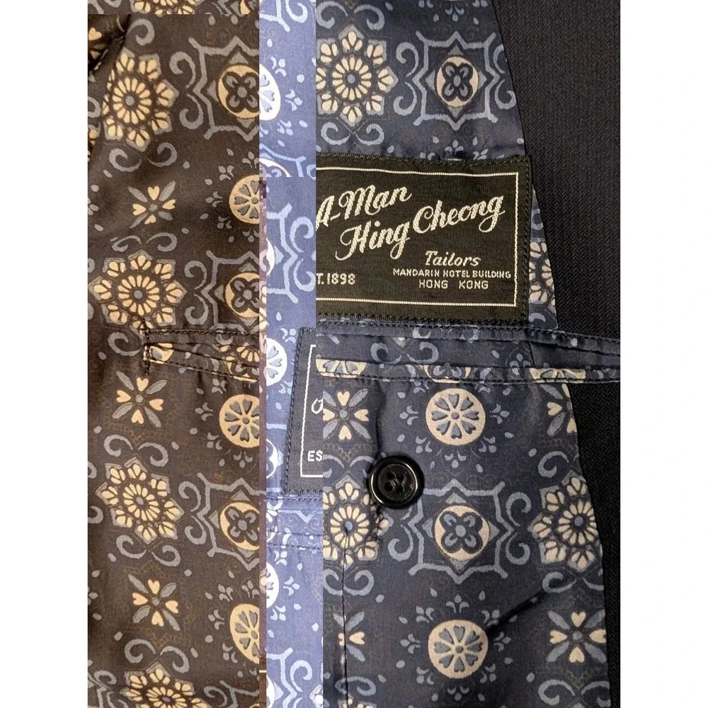 Vtg Bespoke Hong Kong Tailored Navy Blazer A. Man Hing Cheong Custom‎ Lined 42R